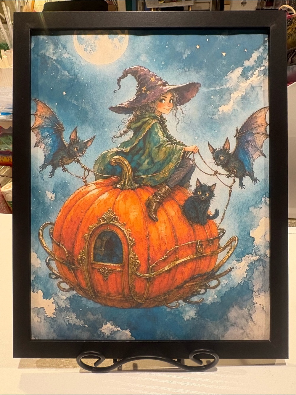 Whimsical Framed Pumpkin Witch 8x10 Art Print
